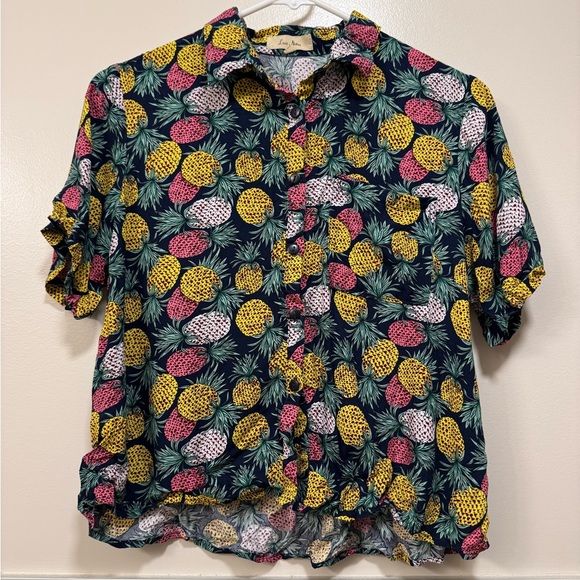 Love Notes Tops - Love Notes Tropical Colorful Pineapple Button Down Shirt